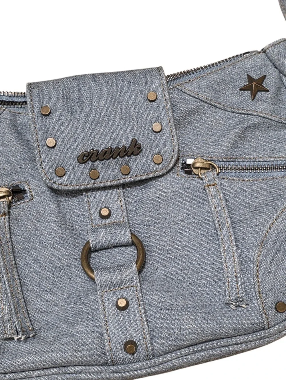 CRANK vintage studded denim shoulder bag
